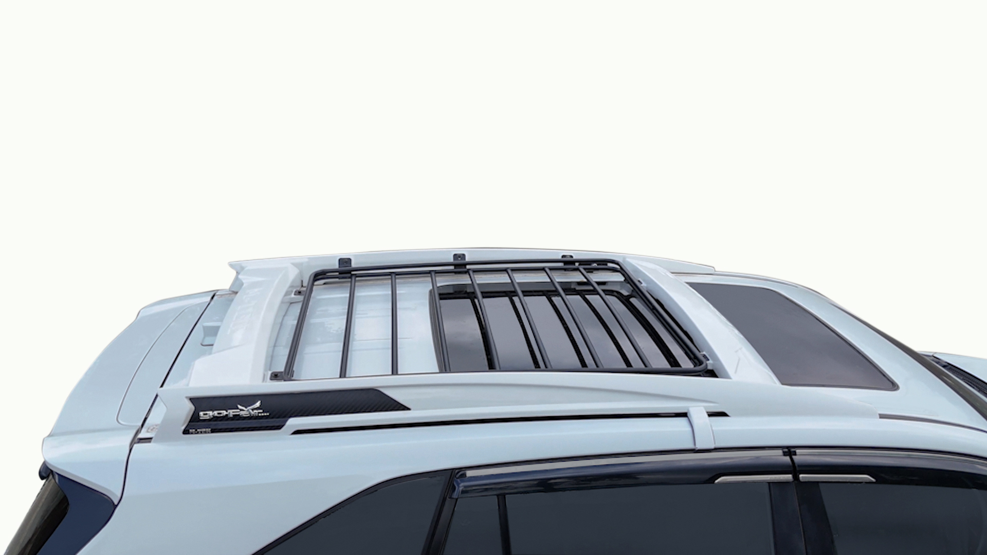 Toyota Hycross Gofar roof carrier in super white finish installed on car roof